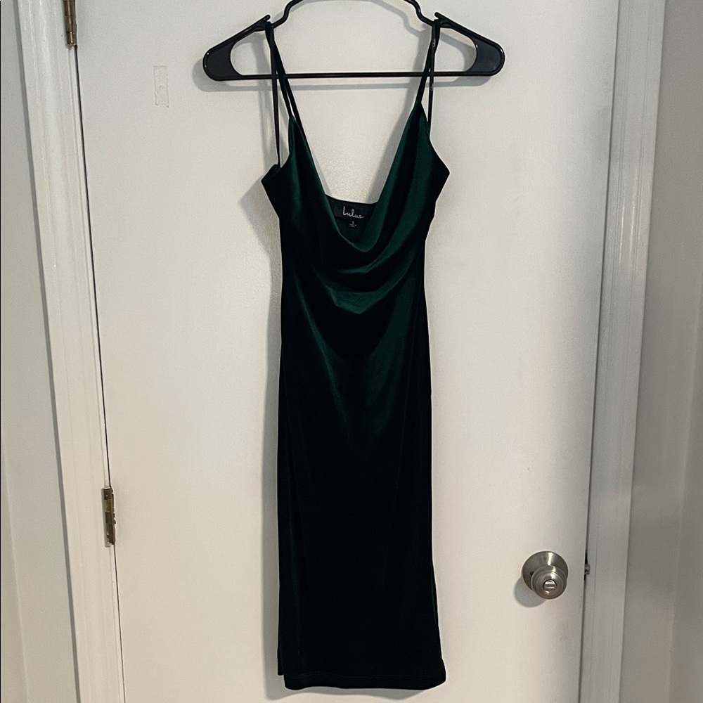 Lulu's Dark Emerald Green Velvet Cowl Midi Dress